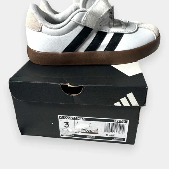 NWB Adidas VL size 3 Court 3.0‎ Kids Shoes White Black Gum Strap - Picture 11 of 13